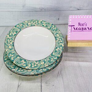 Misono PAVILLION 4856 Green Rim Tan Scroll Ceramic Oven Safe Rim Soup Bowl Set 3